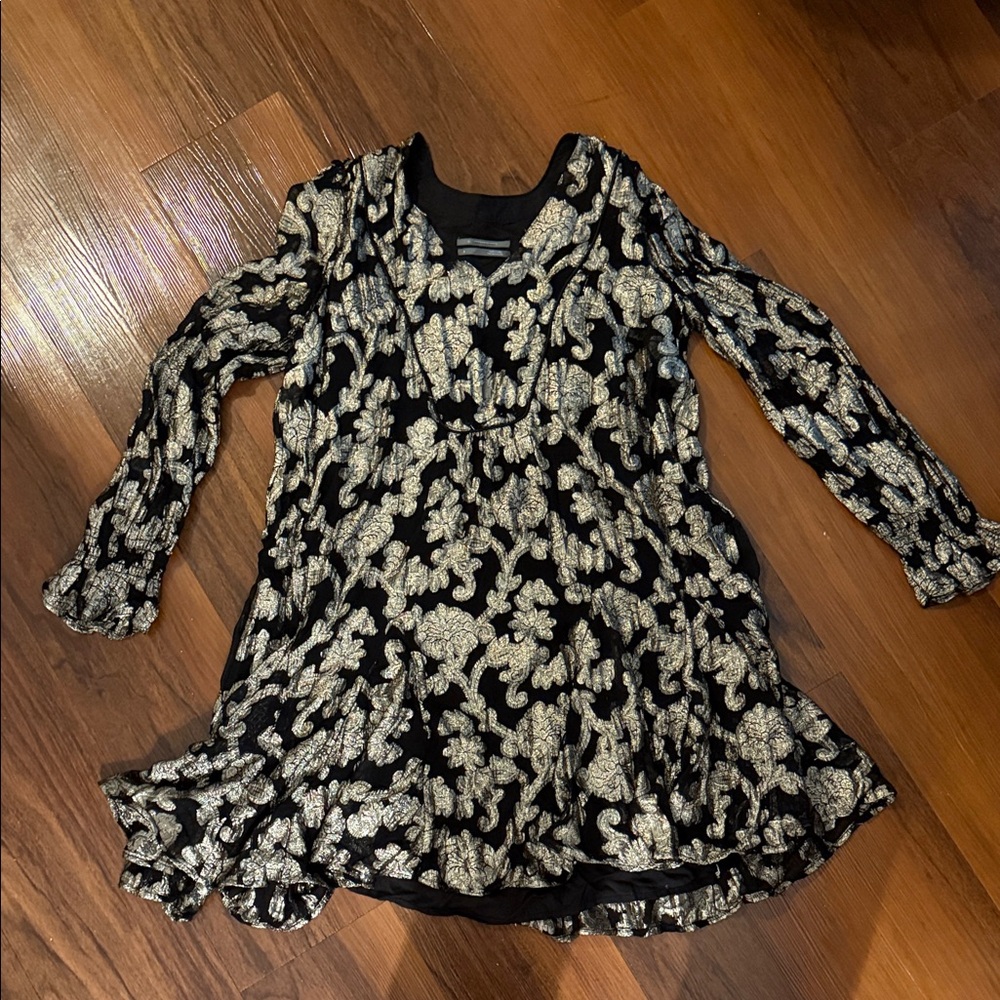 Anthropologie Black and Silver Patterned Dress